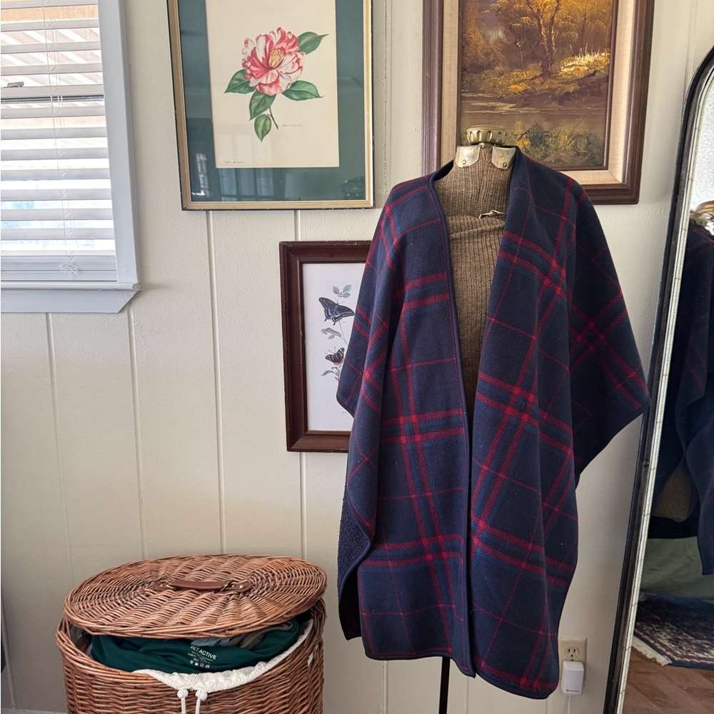 Navy and Red Plaid Poncho